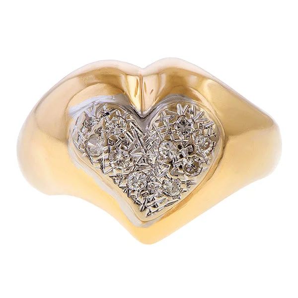 Wavy shank ring-Vintage Pave Diamond Heart Ring