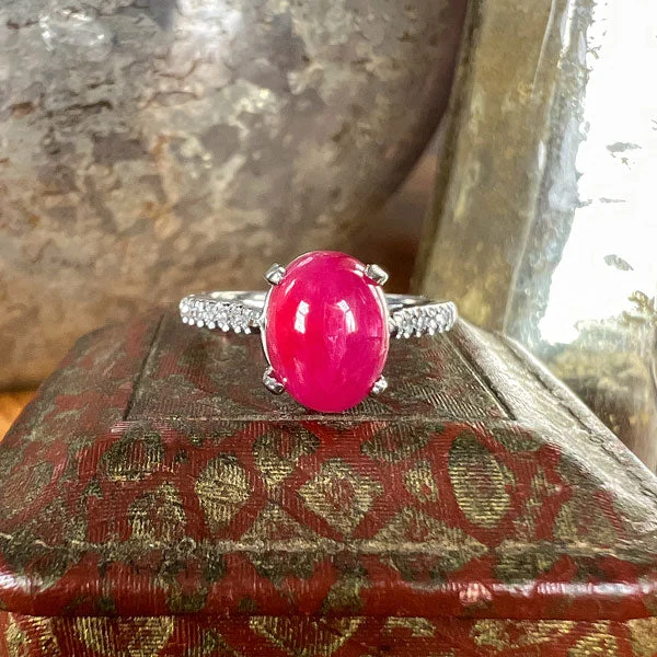 Carved design ring-Vintage Cabochon Ruby Ring