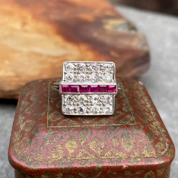 Barley stalk ring-Vintage Ruby & Diamond Ring