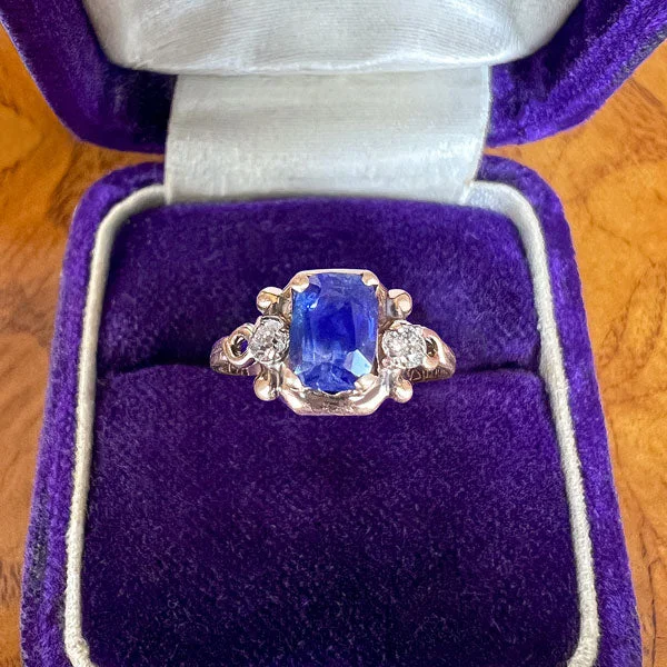 Plaid band ring-Vintage Sapphire & Diamond Ring