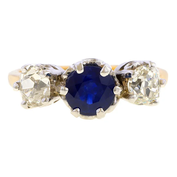 Hexagon gem ring-Vintage Sapphire & Diamond Three Stone Ring