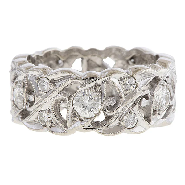 Pine twig ring-Vintage Wide Patterned Diamond Eternity Band