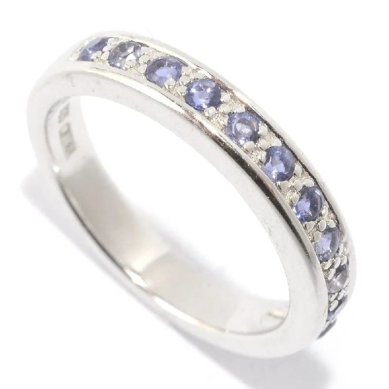 Star-cut zircon ring-White Platinum over Silver Multicolor Round Iolite Midi Ring