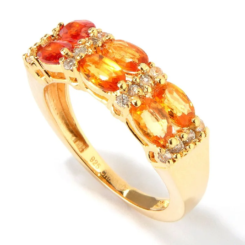 Knit band ring-Yellow Gold over Silver 2.06ctw Shaded Orange Sapphire Ring