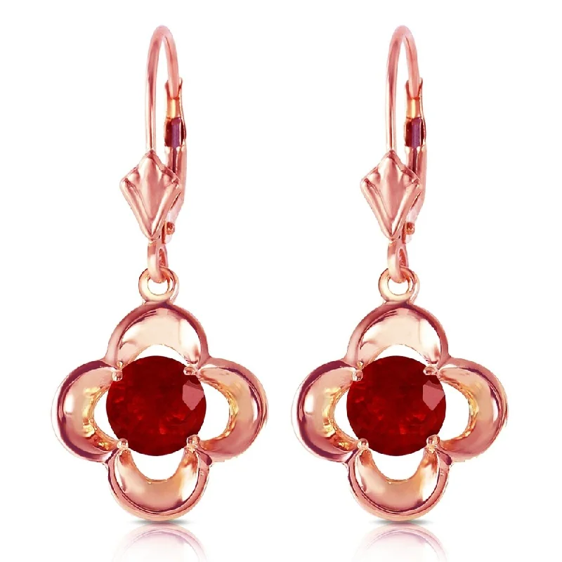 Brushed emerald earrings-1.1 Carat 14K Solid Rose Gold Ruby Bloom Earrings