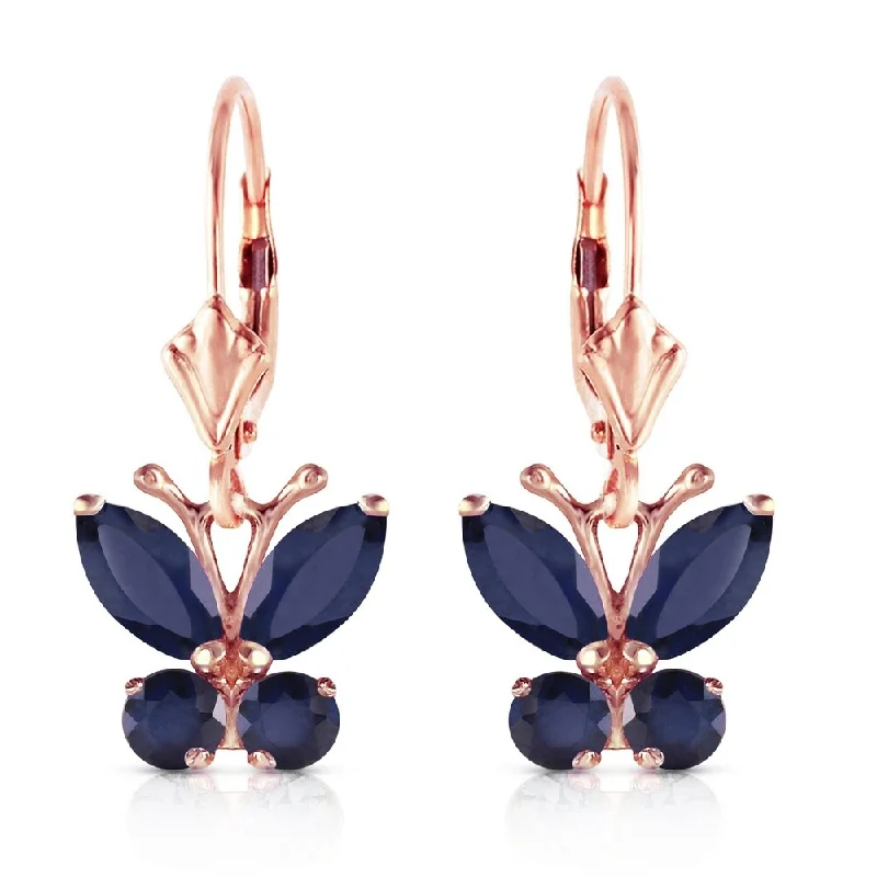 Willow bead earrings-1.24 Carat 14K Solid Rose Gold Butterfly Earrings Sapphire