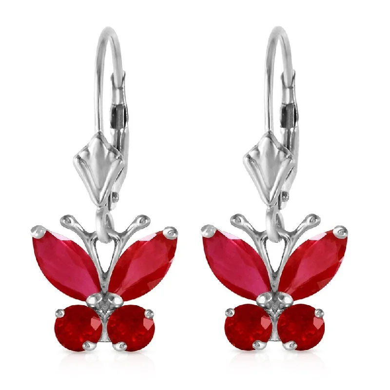 Folded rim earrings-1.24 Carat 14K Solid White Gold Butterfly Earrings Natural Ruby