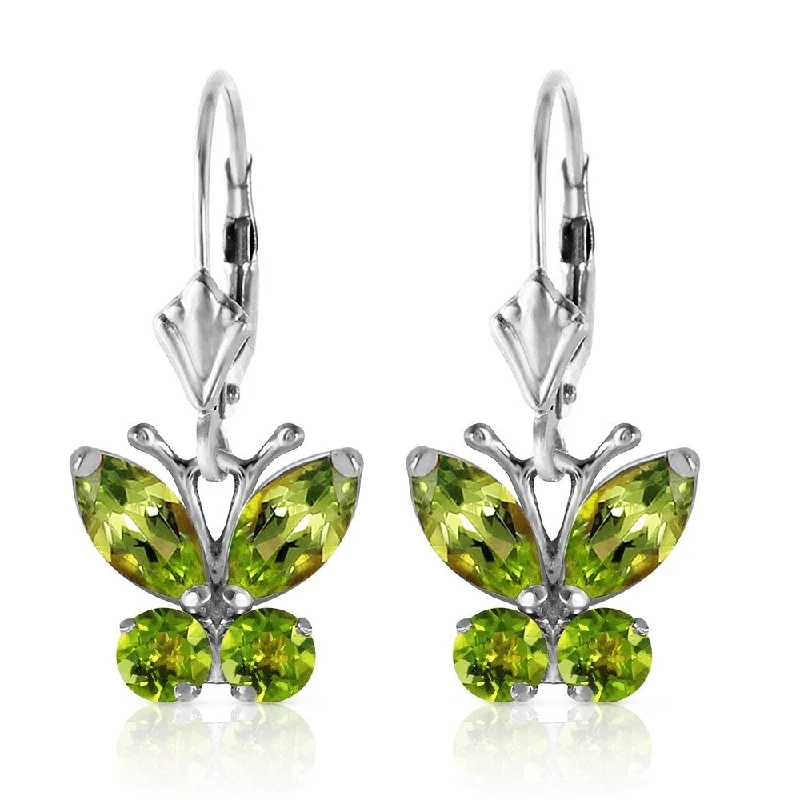 Flowing edge earrings-1.24 Carat 14K Solid White Gold Butterfly Earrings Peridot