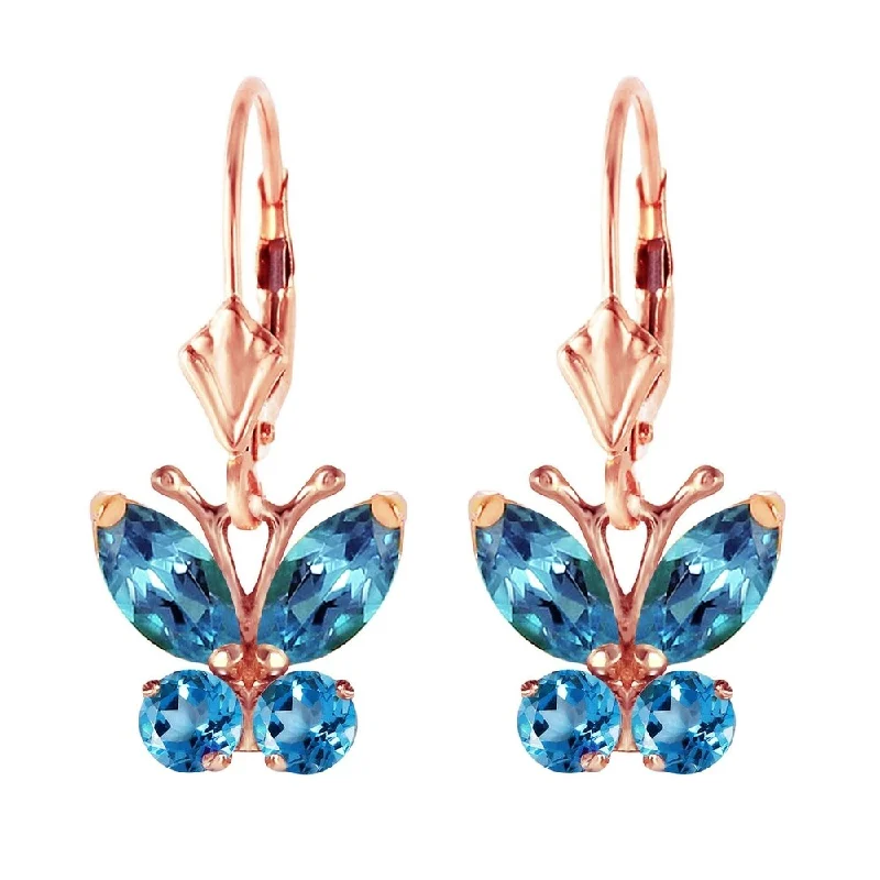 Satin finish earrings-1.24 CTW 14K Solid Rose Gold Butterfly Earrings Blue Topaz