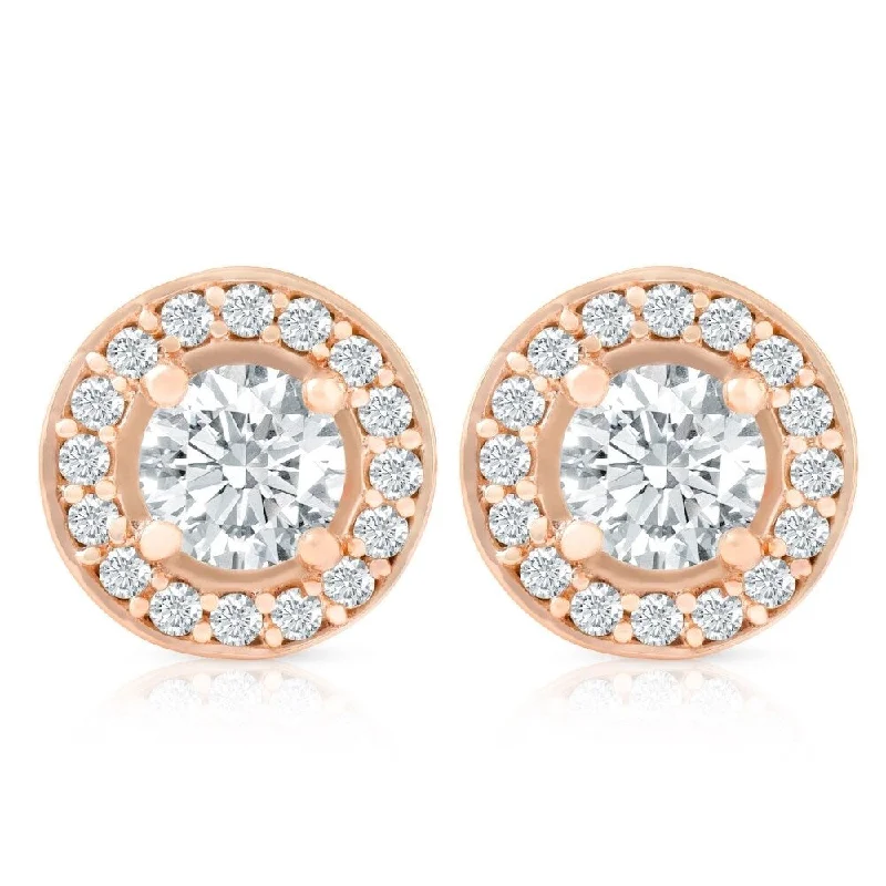 Multi-metal earrings-1/2Ct Diamond Halo Screw Back Studs Rose Gold Earrings