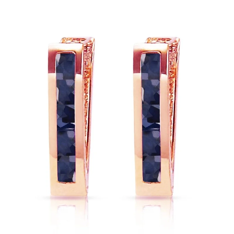 Jet black earrings-1.3 Carat 14K Solid Rose Gold Oval Huggie Earrings Sapphire