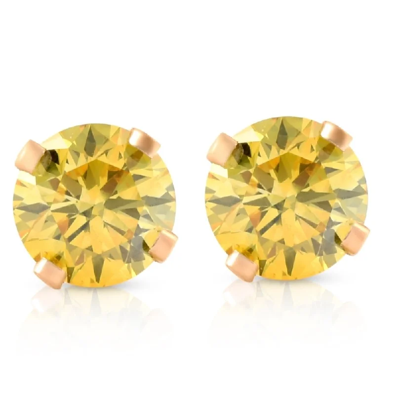 Dew bead earrings-1/3 Ct T.W. Fancy Canary Yellow Lab Diamond Studs 14K Yellow Gold Lab Grown