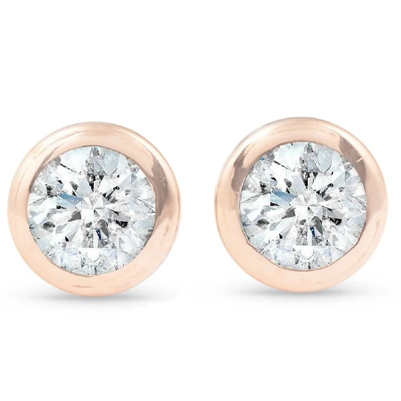 Jade vein earrings-1/3 ctw Rose Gold Diamond Bezel Martini Stud Earrings