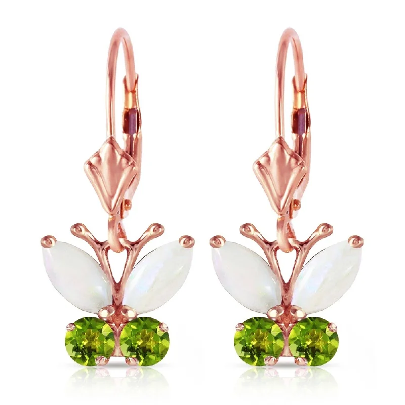 Folded rim earrings-1.39 Carat 14K Solid Rose Gold Butterfly Earrings Opal Peridot