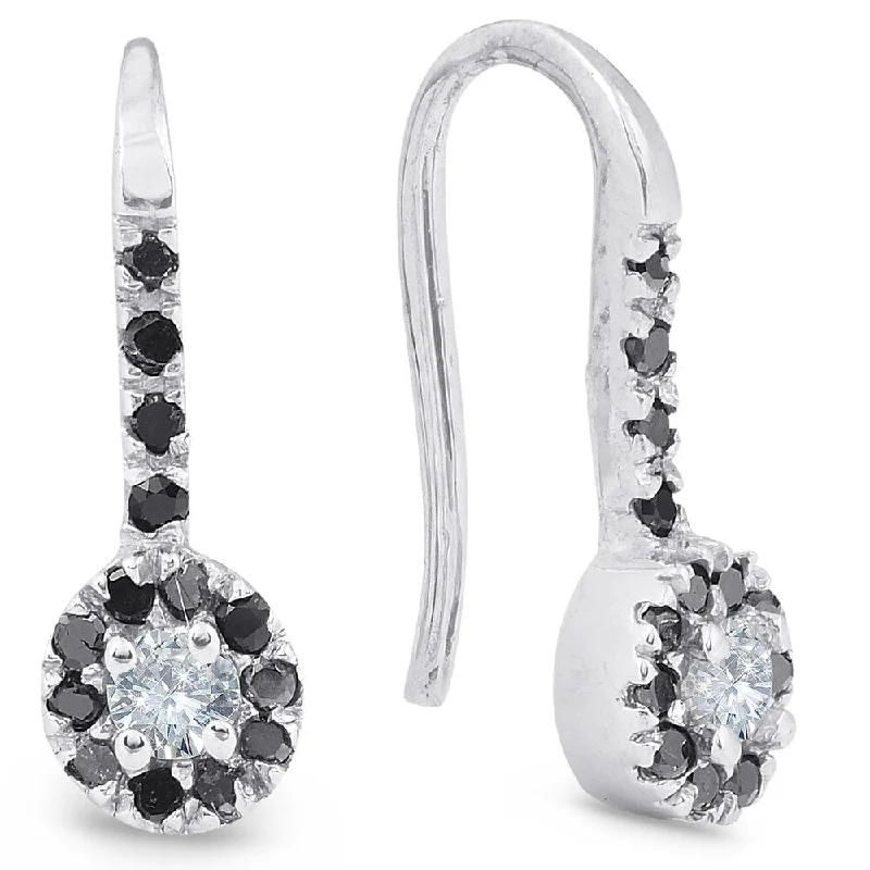 Classic flair earrings-1/4ct Black Diamond Dangle Drop Studs Earrings White Gold