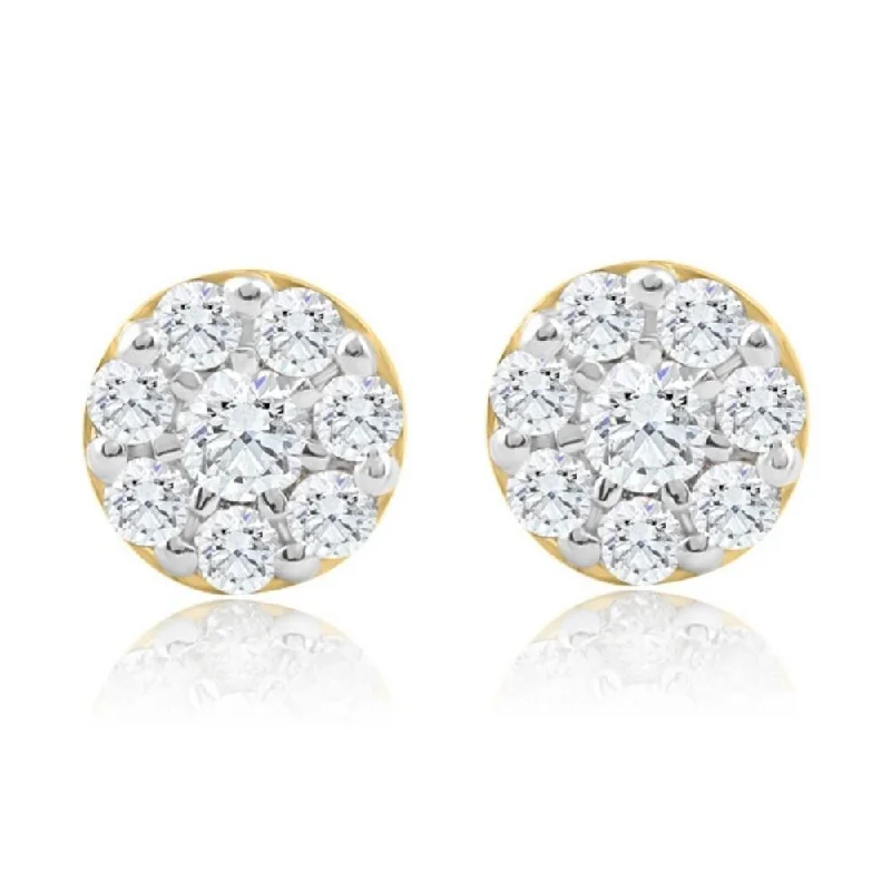 Pear-shaped zircon earrings-1/4Ct Diamond Round Cut Studs Pave Set Lab Grown Diamond Earrings Yellow Gold