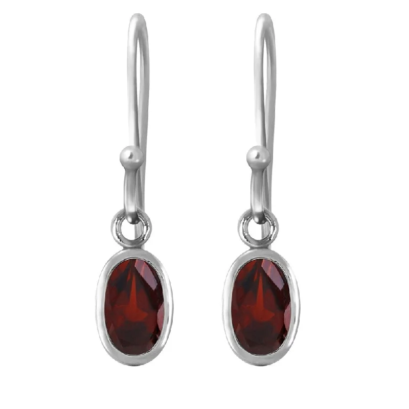 Pointed rim earrings-1 Carat 14K Solid White Gold Fish Hook Earrings Garnet