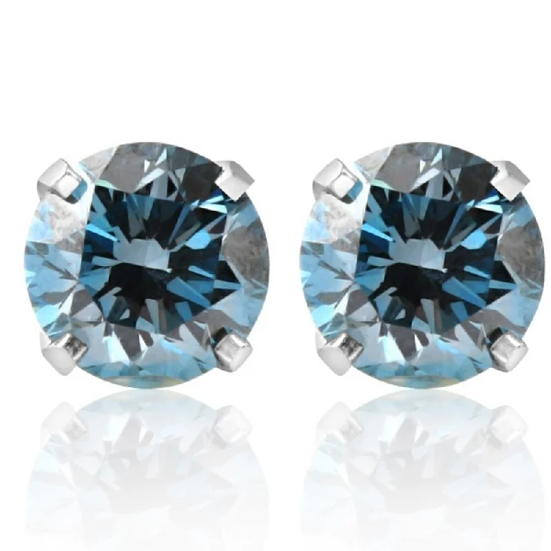 Tin alloy earrings-1 Ct T.W. Blue Lab Grown Diamond Studs White Gold Earrings