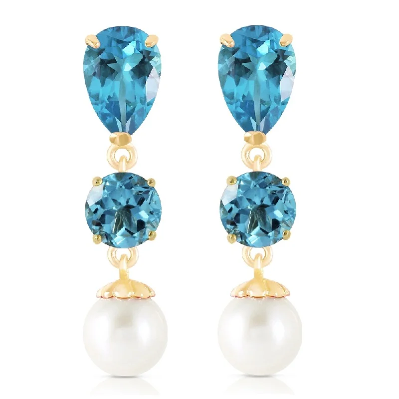 Wavy stripe earrings-10.5 Carat 14K Solid Gold La Vie Blue Topaz pearl Earrings