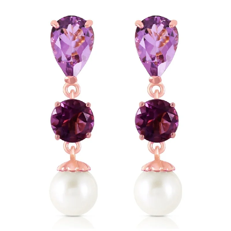 Hazel agate earrings-10.5 Carat 14K Solid Rose Gold Chandelier Earrings Amethyst pearl