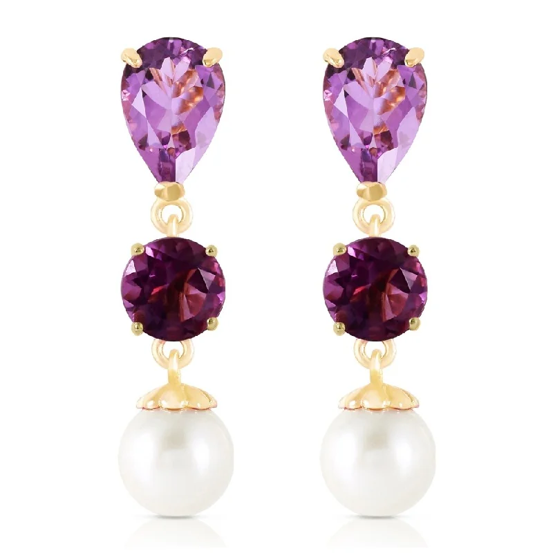 Etruscan gold earrings-10.5 CTW 14K Solid Gold Chandelier Earrings Amethyst pearl