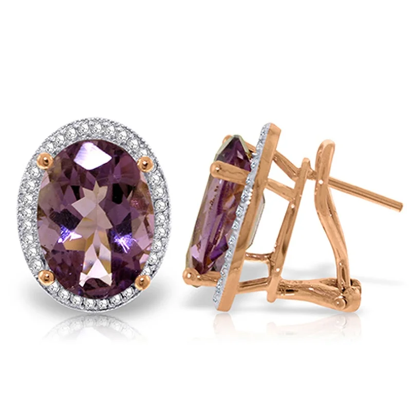 Pine twig earrings-10.56 Carat 14K Solid Gold Natural Oval Amethyst Diamond Earrings