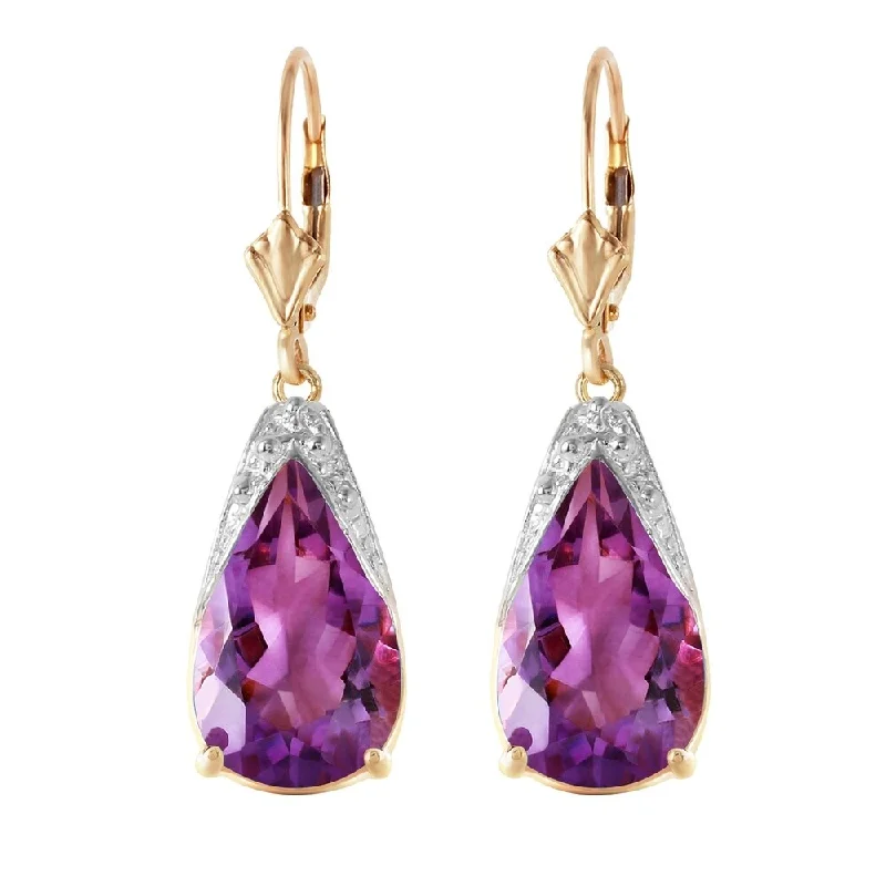 Rural craft earrings-10 Carat 14K Solid Gold Leverback Earrings Natural Amethyst