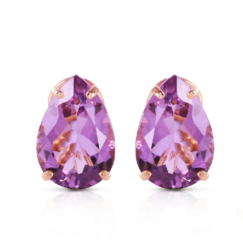 Bronze cast earrings-10 Carat 14K Solid Rose Gold pearll Shape Amethyst Earrings