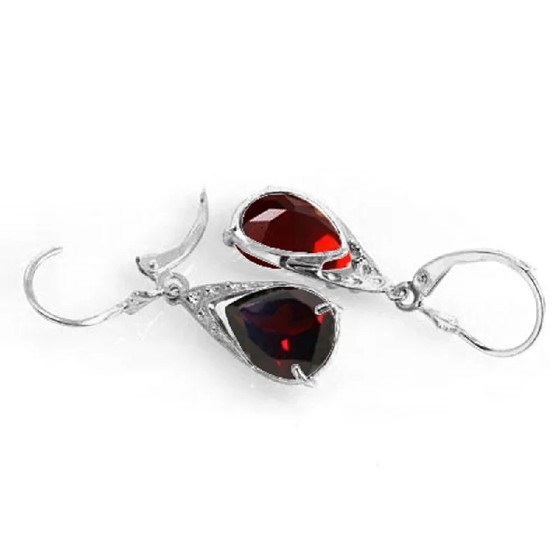 Chipped rim earrings-10 Carat 14K Solid White Gold Leverback Earrings Natural Garnet