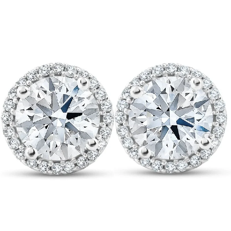 Pear-shaped zircon earrings-10k White Gold 2 1/5 Ct TDW Halo Diamond Studs Clarity Enhanced