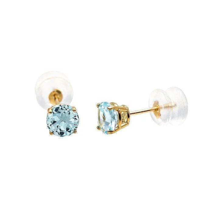 Micro gem earrings-10K Yellow Gold Aquamarine Earrings 5mm