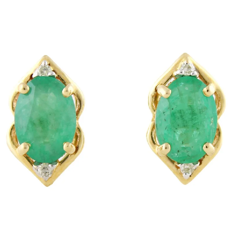 Sisal band earrings-10k Yellow Gold Genuine Emerald and Diamond Accent Stud Earrings