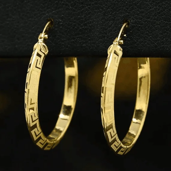 Tribal mark earrings-10k Yellow Gold Hoop Earrings