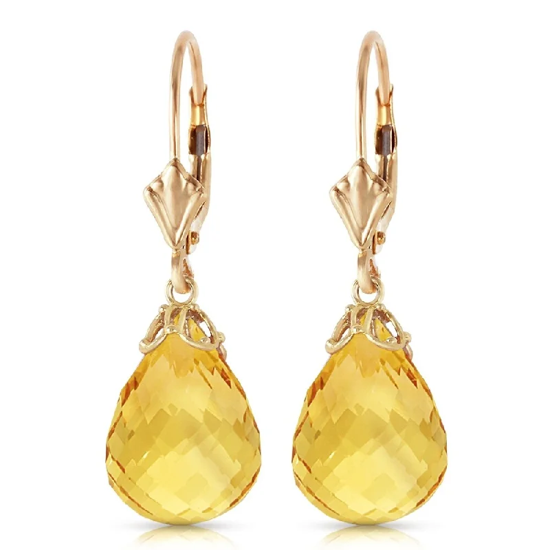 Norse weave earrings-14 CTW 14K Solid Gold Leverback Earrings Briolette Citrine