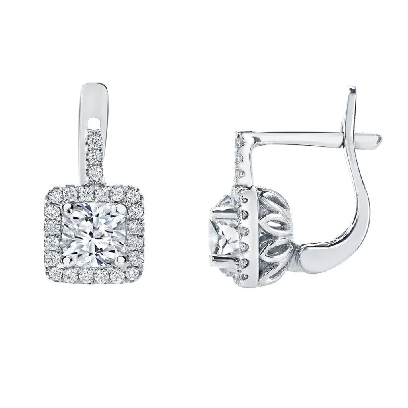 Scuffed edge earrings-14k Gold Cushion-Cut 2 2/5ct TDW Diamond Halo Dangle Earrings by Auriya (H-1, SI1-SI2)