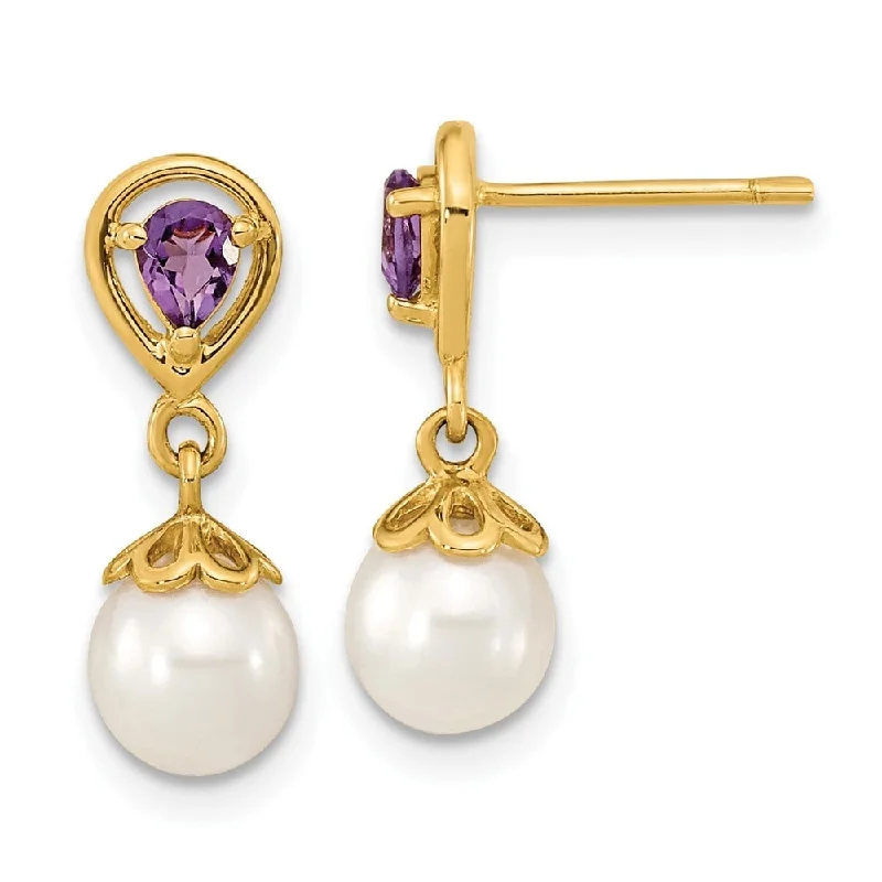 Worn edge earrings-14K Gold w Gemstone & Pearl Dangle Earrings (L-16.85 mm, W-6.15 mm)