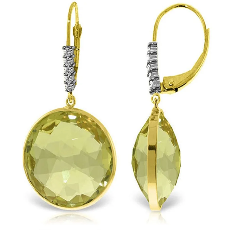 Norse weave earrings-14K Solid Gold Diamonds Earrings w/ Checkerboard Cut Lemon Quartz