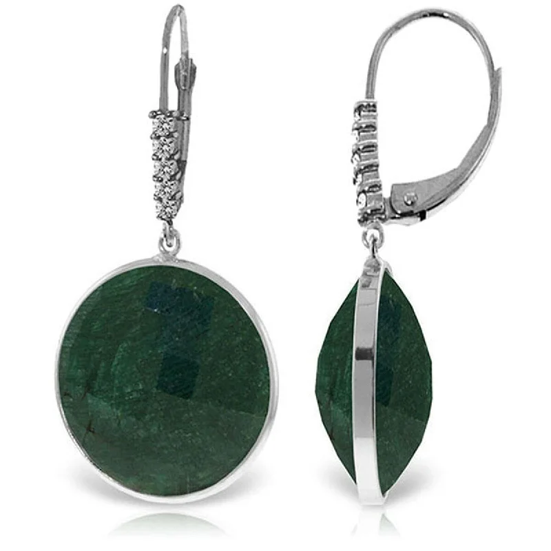 Ruffled edge earrings-14K Solid Gold Diamonds Leverback Earrings w/ Emerald Color Corundum