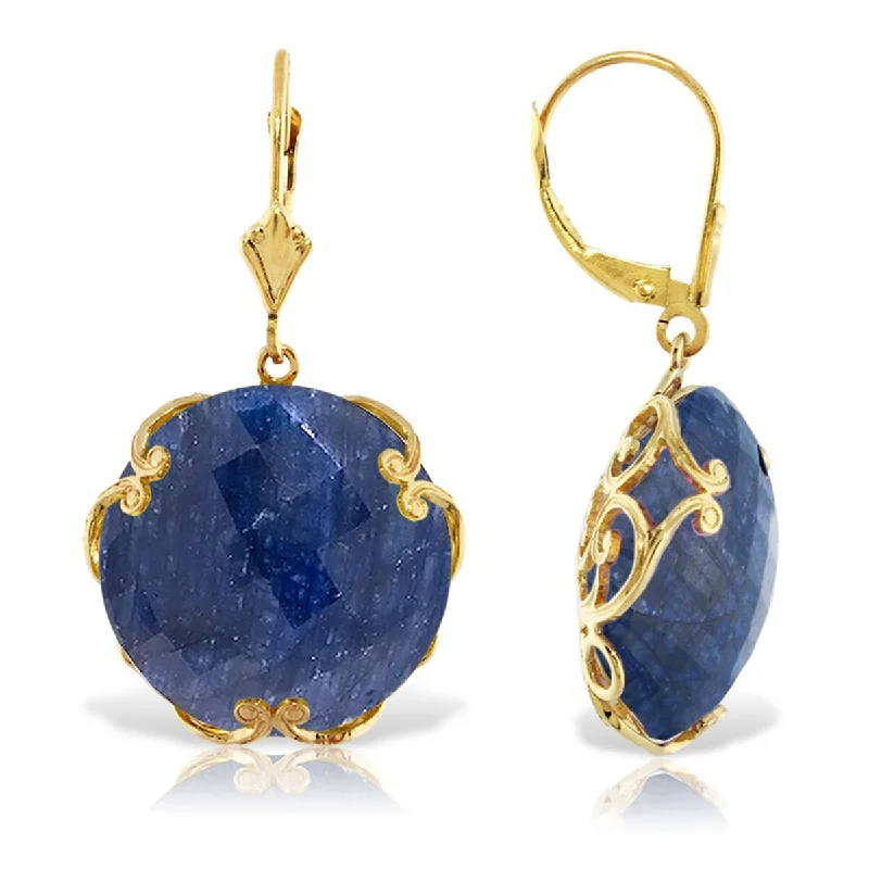 Five-knot earrings-14K Solid Gold Earrings w/ Checkerboard Cut Round Dyed Sapphires