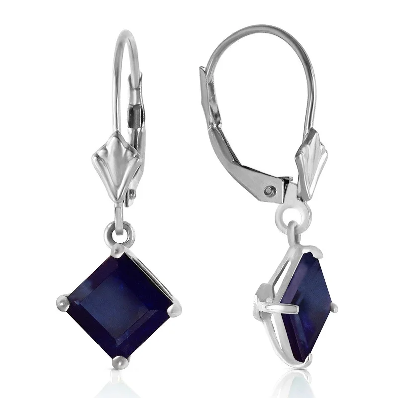 Plaid band earrings-14K Solid Gold Leverback Earrings Natural Sapphire Certified Genuine