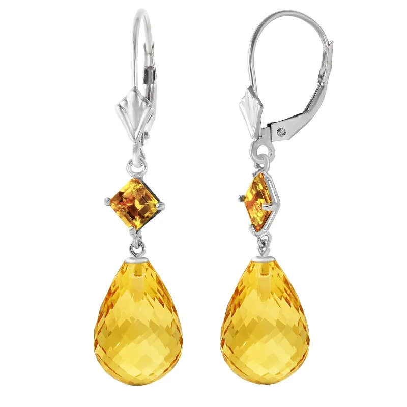 Etruscan gold earrings-14K Solid Gold Leverback Gemstone Earrings Citrine Genuine