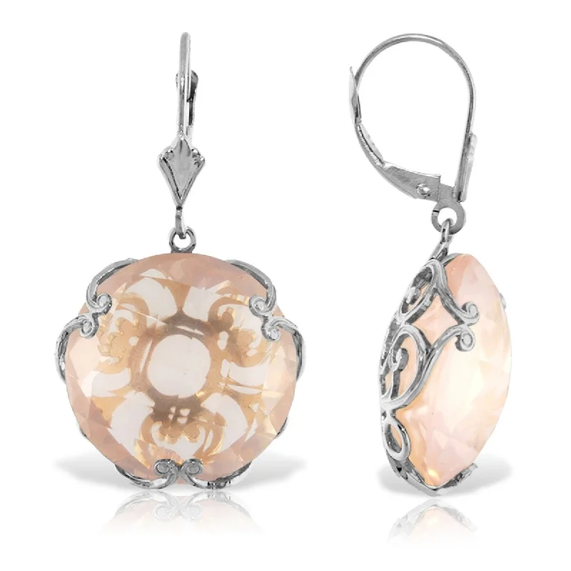 Silk weave earrings-14K Solid Gold Leverback Gemstone Earrings Round Rose Quartz