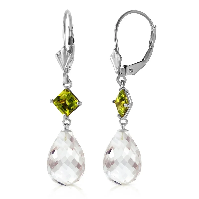 Wave ridge earrings-14K Solid Gold Leverback Gemstone Earrings w/ Peridot & Rose Topaz