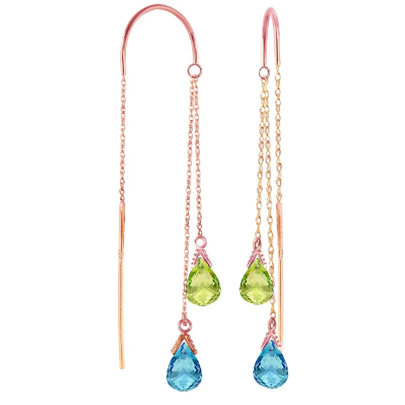 Nebula shine earrings-14K Solid Gold Threaded Dangle Earrings w/ Blue Topaz & Peridots