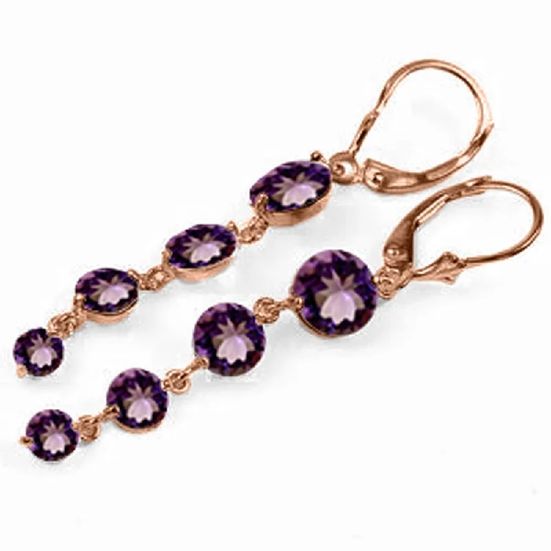 Fused grain earrings-14K Solid Rose Gold Chandelier Earrings with Natural Amethysts