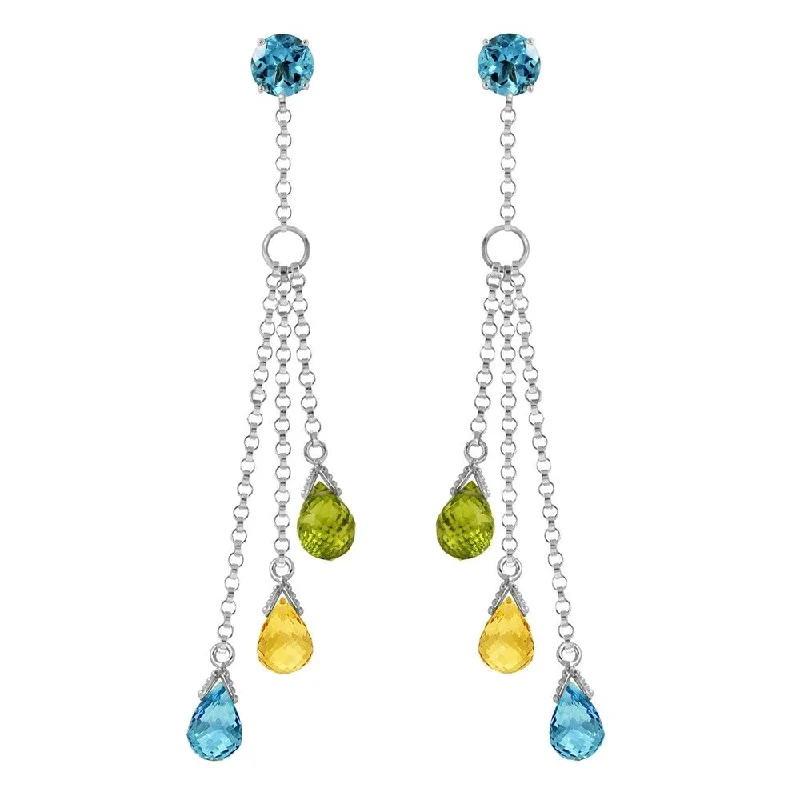 Flicker spark earrings-14K Solid White Gold Chandelier Earrings with Blue Topaz, Citrines & Peridots