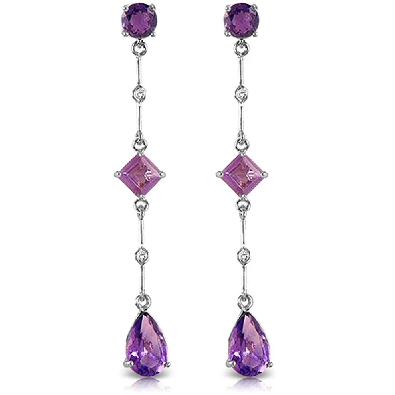 Plaid band earrings-14K Solid White Gold Chandelier Earrings with Diamonds & Amethysts