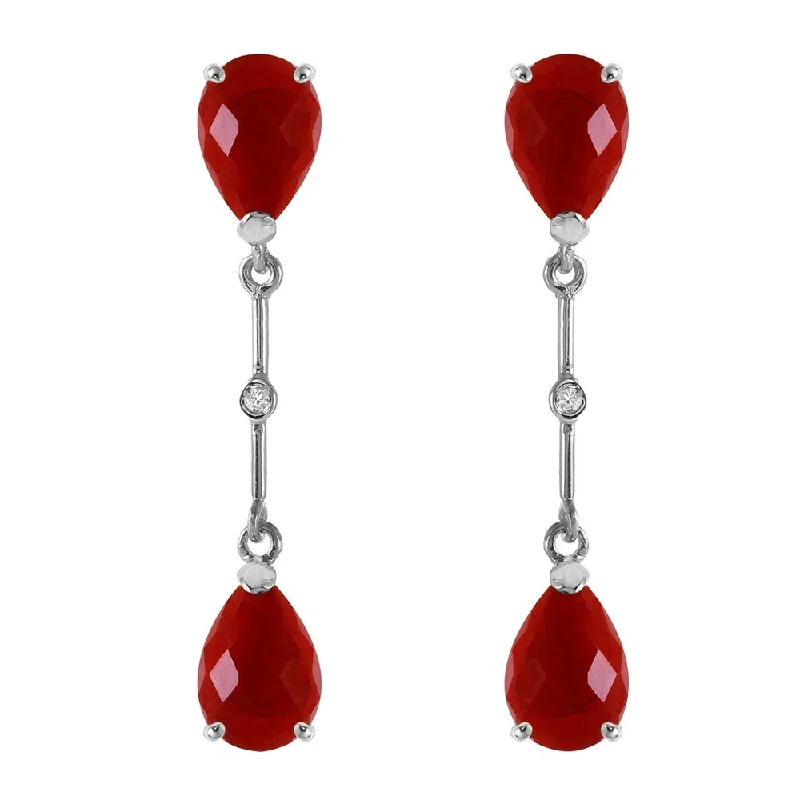 Hexagon stone earrings-14K Solid White Gold Diamonds & rubyes Dangling Earrings