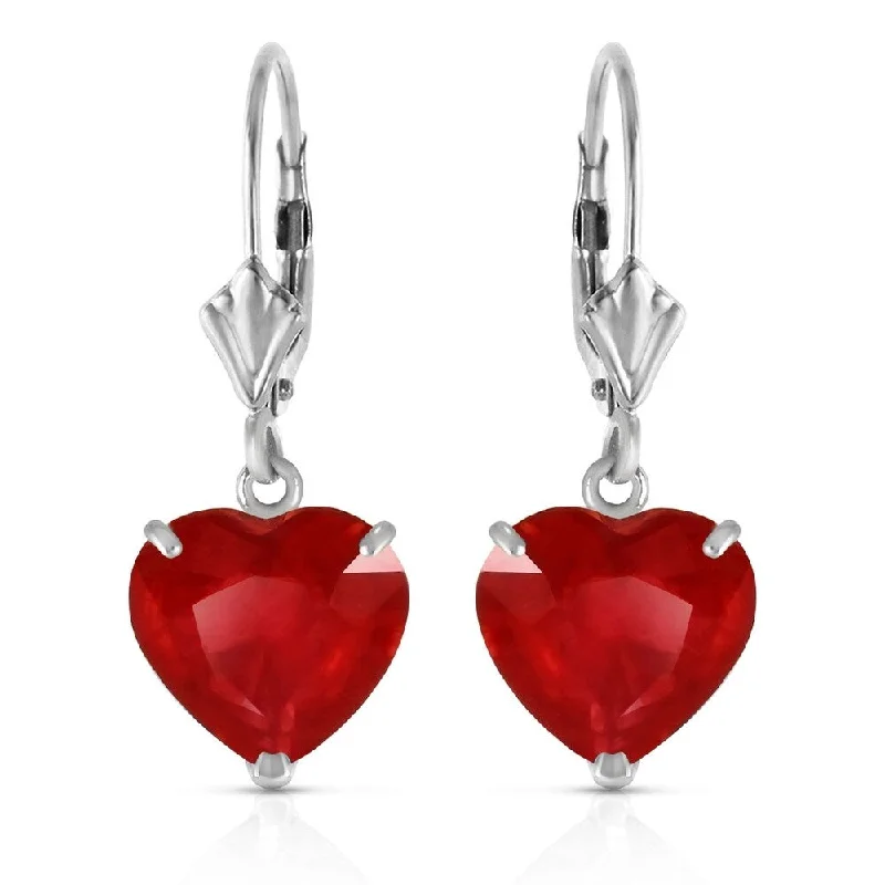 Iron forged earrings-14K Solid White Gold Leverback Earrings Natural 10mm Heart rubyes