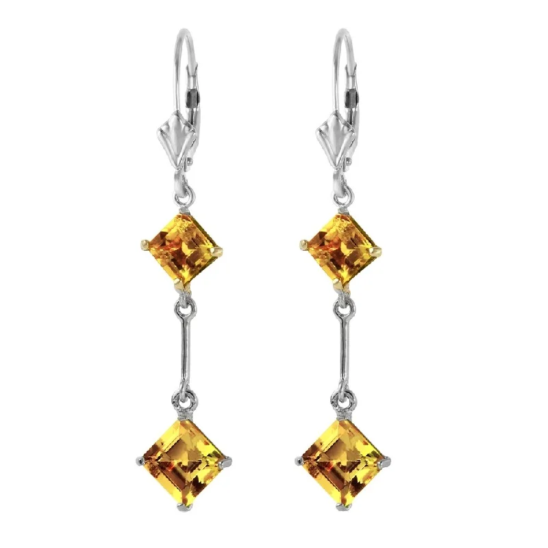 Pierced vent earrings-14K Solid White Gold Leverback Earrings with Citrines